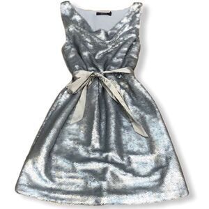 ark & Co Cowl Neck Sleeveless Silver Metallic Sequin Dress Sz S